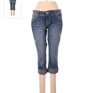 Amethyst Cuffed Blue Denim Capri Jeans Juniors Size 9 Medium Wash Modest EUC